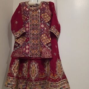 Traditional Kids Costume in Red and Gold